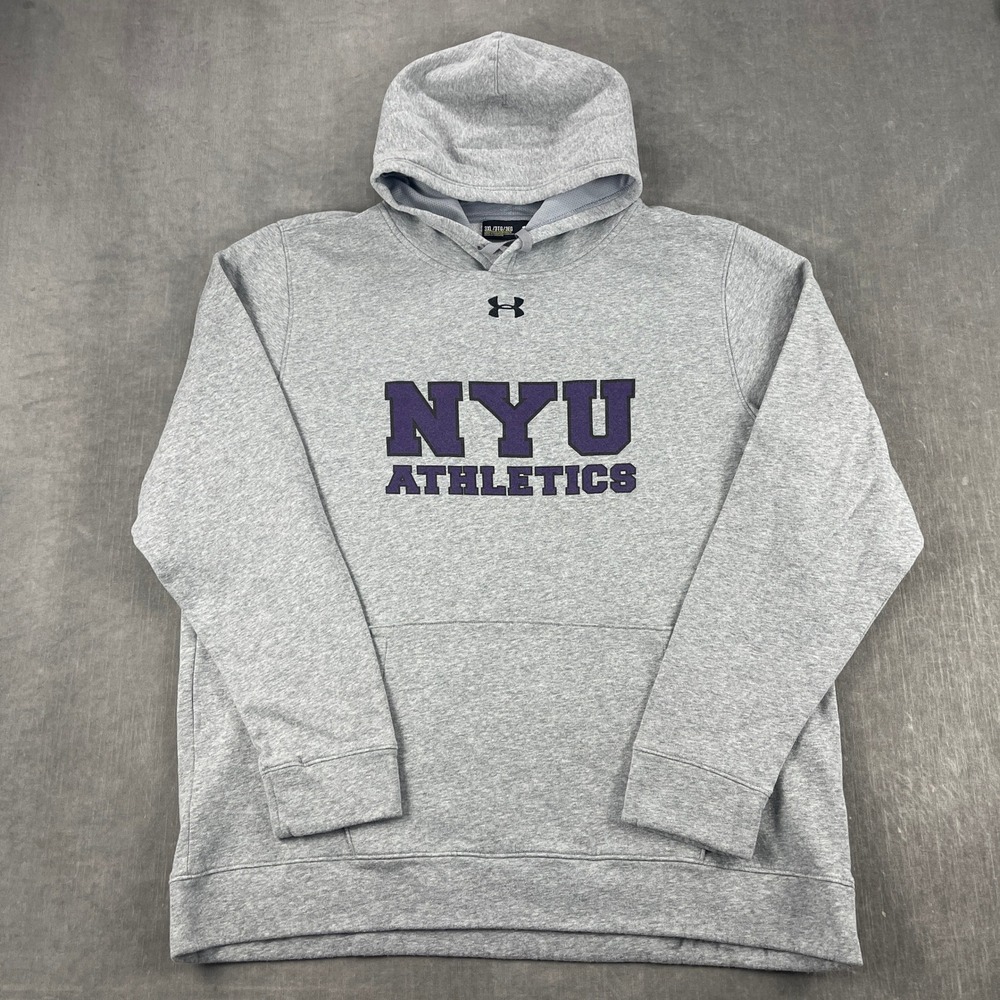 NYU Athletics Under Armour Mens 3XL Gray Hoodie Pullover ColdGear Loose Fit